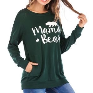 Green Mama Bear Longsleeve Straight Hem Top